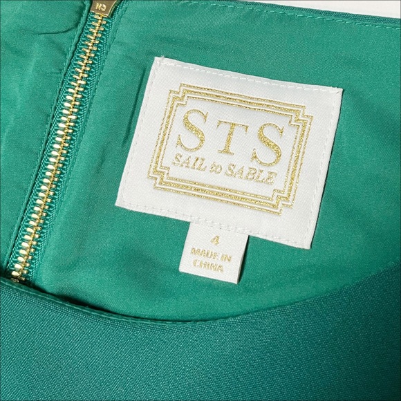 Sail to Sable Green Shift Dress 4 long sleeve mini ruffle cocktail party holiday - Picture 7 of 14